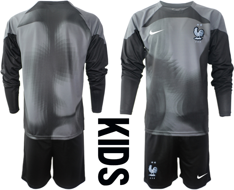 Youth 2022 World Cup National Team France black goalkeeper long sleeve blank Soccer Jersey
